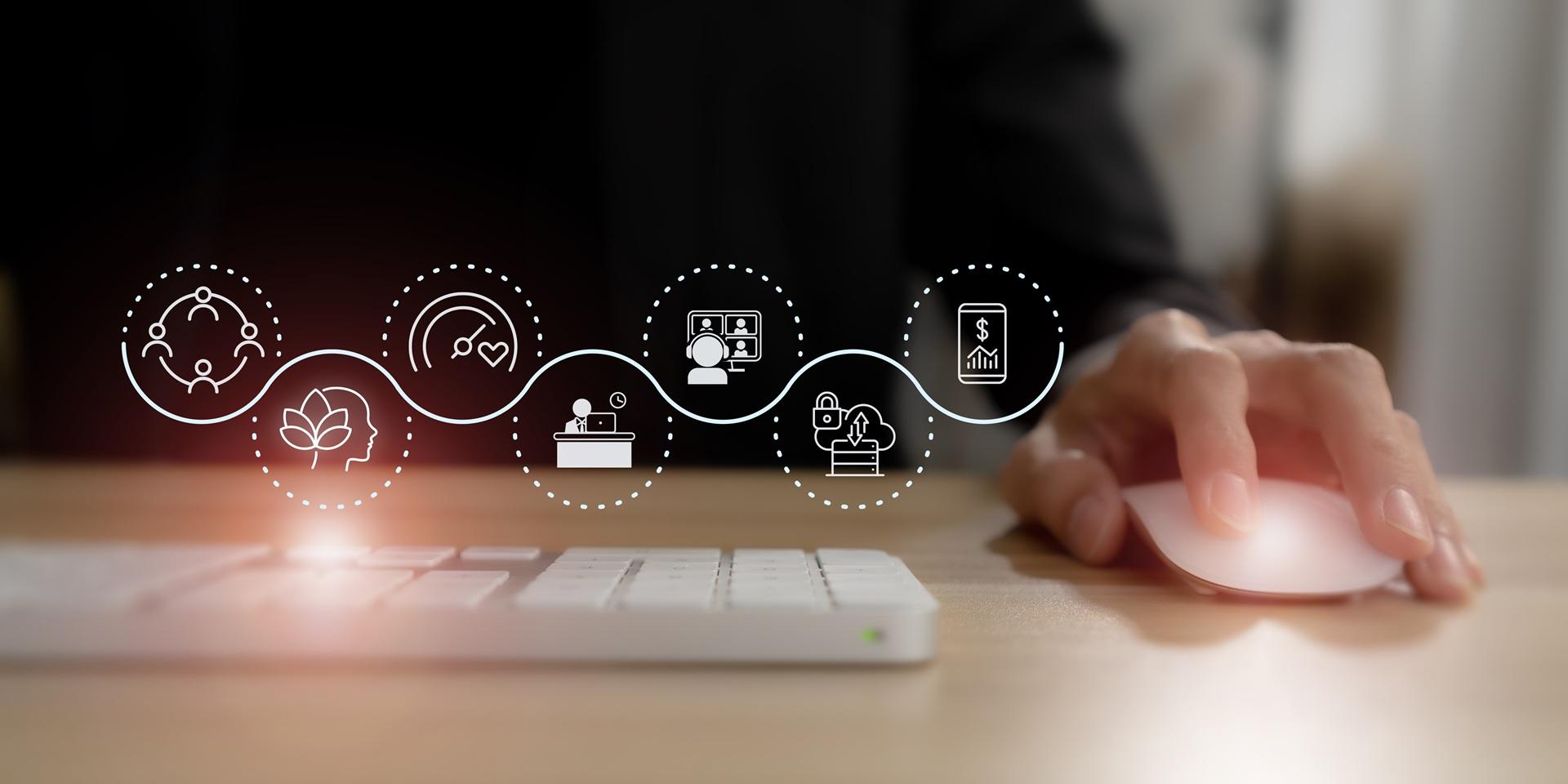 Digitale Workflow-Symbole über Tastatur | Ghostwriter Bachelorarbeit